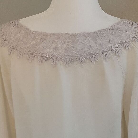 Womens cream ivory RBG lace scoop neck flowy boho blouse top large - Picture 7 of 8
